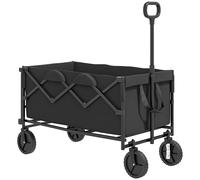 Outsunny Carro Playa Ruedas Grandes Carro de Jardín Plegable con Mango Telescópico Ajustable Puerta Trasera Expandible Carga 100 kg Carrito Transporte para Todo Terreno Jardín Campaña Compra Negro