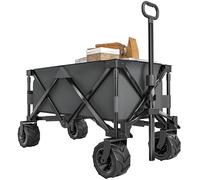 Outsunny Carro Playa Ruedas Grandes con Freno, Carrito de Jardín Plegable con Altura del Manillar Ajustable, Ruedas Giratorias 360°, para Terraza, Patio, Campaña, Compra al Aire Libre, Gris Oscuro