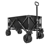 Outsunny Carro Playa Ruedas Grandes con Freno, Carrito de Jardín Plegable con Altura del Manillar Ajustable, Ruedas Giratorias 360°, para Terraza, Patio, Campaña, Compra al Aire Libre, Negro