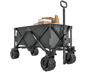 Outsunny Carro Playa Ruedas Grandes con Freno, Carrito de Jardín Plegable con Altura del Manillar Ajustable, Ruedas Giratorias 360°, para Terraza, Patio, Campaña, Compra al Aire Libre, Gris Oscuro