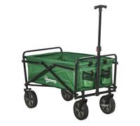 Outsunny Carro Plegable Carretilla de Transporte con Mango Ajustable Rueda Universal Freno para Playa Jardín Camping Marco Acero Carga 40 kg 83x50x69-99 cm