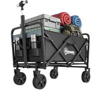 Outsunny Carro Plegable con Ruedas Grandes Carro Jardín Plegable Negro | 4 Ruedas, Longitud y Ángulo Mango Ajustables, Tela Oxford Resistente, Capacidad 70 L, Carga 80 kg, para Compra Campaña