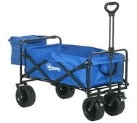 Outsunny Carro Plegable con Ruedas Grandes con Bolsa Térmica Desmontable Carro para Playa con Longitud y Ángulo del Mango Ajustables y Bolsa Transporte Carga 100 kg para Compra Jardín Exterior Azul