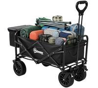 Outsunny Carro Plegable con Ruedas Grandes con Bolsa Térmica Desmontable Carro para Playa con Longitud y Ángulo del Mango Ajustables y Bolsa Transporte Carga 100 kg para Compra Jardín Exterior Negro