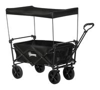 Outsunny Carro Plegable con Toldo Desmontable Carro de Jardín Carro de Playa con Longitud y Ángulo del Mango Ajustables Ruedas Grandes y Bolsa de Transporte Carga 100 kg Negro