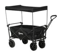 Outsunny carro plegable con toldo desmontable carro de playa carro de jardín con longitud y ángulo del mango ajustables ruedas grandes y bolsa de transporte carga 100 kg para compra negro