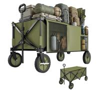 Outsunny Carro Plegable de Transporte con Mango Telescópico Tablero Plegable y 5 Bolsillos para Playa 108x55x93 cm Verde Aosom España