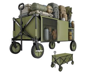 Outsunny Carro Plegable de Transporte con Mango Telescópico Tablero Plegable y 5 Bolsillos para Playa 108x55x93 cm Verde Aosom España