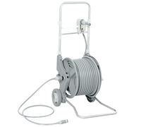 Outsunny Carro porta-mangueras 45 m, carrete con 2 patrones de rociado, adaptador de grifo y manivela, 2 ruedas, 45 x 44 x 78 cm Gris Aosom España