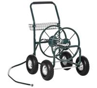 Outsunny Carro portamangueras Outsunny Carro portamangueras de gran capacidad con cesta para guardar la manguera de agua de 1,8 m y 4 ruedas hinchables verde Aosom España