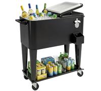 Outsunny Carro refrigerado de 76 l, con ruedas, abrebotellas, tapa de desagüe, nevera portátil con colector de cápsulas, carrito auxiliar, bar, recipiente refrigerador, carrito de bebidas, para