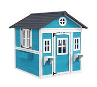 Outsunny Casa de Jardín Infantil Casa de Madera para Niños con Puerta Ventanas Jardineras y Soportes de Flores 114x126,4x135 cm Azul