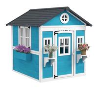 Outsunny Casa de Jardín Infantil Casa de Madera para Niños con Puerta Ventanas Jardineras y Soportes de Flores 114x126,4x135 cm Azul