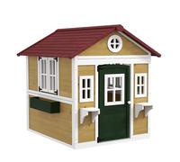 Outsunny casa de jardín infantil casa de madera para niños con puerta ventanas jardineras y soportes de flores 114x126,4x135 cm madera natural