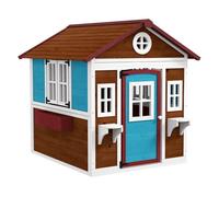 Outsunny Casa de Jardín Infantil Casa de Madera para Niños con Puerta Ventanas Jardineras y Soportes de Flores 114x126,4x135 cm Marrón Oscuro