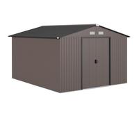 Outsunny Caseta de Jardín con 2 Puertas Correderas y 4 Rejillas de Ventilación en Acero, 322x277x192 cm, Marrón Aosom España