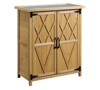 Outsunny Armario de Madera de Jardín 75x40x90 cm 0,24 m² para Almacenamiento con 2 Puertas 4 Estantes y Techo Galvanizado Natural Aosom España