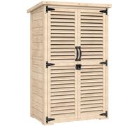 Outsunny Caseta de Jardín de Madera 75x50x118 cm Armario para Almacenaje de Herramientas con 2 Estantes y 2 Puertas Natural