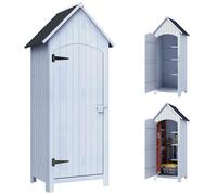 Outsunny caseta de jardín de Madera Armario de jardín al Aire Libre con Techo de Asfalto 3 estantes Puerta con pestillo Almacenamiento al Aire Libre para terraza 77,5 x 54,2 x 179,5 cm Blanco