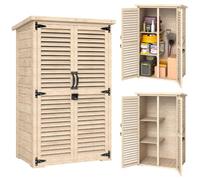 Outsunny Caseta de Jardín de Madera Armario Exterior 75x50x118 cm Natural | Cobertizo Jardín Exterior, Armario para Almacenaje Herramientas, 2 Puertas de Persiana, 2 Estantes, para Patio Terraza