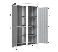 Outsunny caseta de jardín de madera y acero 94x43x166 cm, cobertizo jardín exterior, armario para herramientas con 2 puertas, estantes ajustables y techo impermeable para patio terraza, blanco y negro
