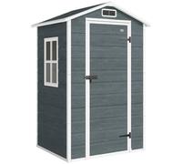 Outsunny Caseta de jardín de plástico con suelo puerta con cerradura ventana y ventilación 128 x 104 x196 cm gris Aosom España