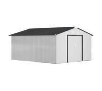 Outsunny caseta de jardín exterior, 12,4 m² 340x386x200 cm cobertizo de jardín exterior metálico con puertas dobles con cerradura kit de fundación y ventilación para almacenaje bicicletas blanco 340 c
