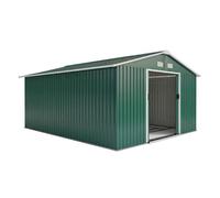 Outsunny Cobertizo Exterior Acero Galvanizado 2 Puertas Correderas 12,4 m² Base Refuerzo Suelo No Incluido 340x386 cm Verde Aosom España