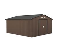 Outsunny caseta de jardín exterior, 12,4 m² 340x386x200 cm cobertizo de jardín exterior metálico con puertas dobles con cerradura kit de fundación y ventilación para almacenaje bicicletas marrón 386 c