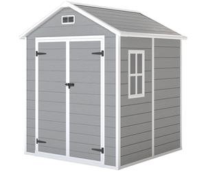 Outsunny Caseta de Jardín Exterior 182x151x219 cm con Suelo Puerta Cerrada y Techo Inclinado para Almacenar Herramientas Gris