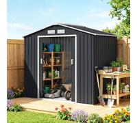 Outsunny Caseta de Jardín 213x130x185 cm Cobertizo Metálico de Exterior para Almacenamiento de Herramientas Gris Oscuro Aosom España