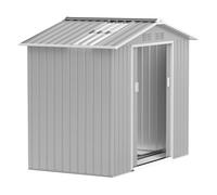 Outsunny caseta de jardín exterior, 2,5 m² 213x130x185 cm, cobertizo de jardín exterior metálico con 2 puertas correderas, claraboya, base refuerzo (suelo no incluido) y 4 ventanas, gris plata