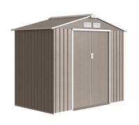 Outsunny caseta de jardín exterior, 2,5 m² 213x130x185 cm, cobertizo de jardín exterior metálico con 2 puertas correderas, base refuerzo (suelo no incluido) y 4 ventanas, madera natural 185 cm