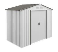 Outsunny caseta de jardín exterior, 2,5 m² 213x130x185 cm, cobertizo de jardín exterior metálico con 2 puertas correderas, base refuerzo (suelo no incluido) y 4 ventanas, blanco 130 cm