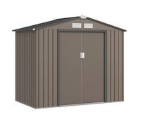 Outsunny caseta de jardín exterior, 2,5 m² 213x130x185 cm, cobertizo de jardín exterior metálico con 2 puertas correderas, base refuerzo (suelo no incluido) y 4 ventanas, marrón 213 cm