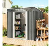 Outsunny Caseta de Jardín Exterior 2 m² 195x122x181,5 cm Gris Claro | 2 m², Cobertizo de Jardín Exterior Metálica, con Base SIN SUELO, 2 Puertas Correderas, Ventanas, Ganchos para Herramientas