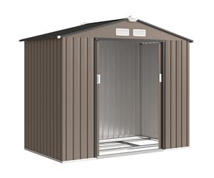 Outsunny Caseta de Jardín Exterior con Base 213x130x185 cm con 2 Puertas Correderas y 4 Ventanas Marrón Aosom España