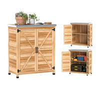 Outsunny Caseta de Jardín Exterior de Madera con Techo de Acero y 2 Puertas para Almacenamiento Herramientas 79x43x92 cm Natural