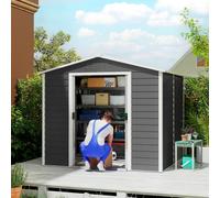 Outsunny Caseta de Jardín Exterior Metálica 4,4 m² 240x206x198 cm Gris | Cobertizo de Jardín, Base Refuerzo (Suelo NO Incluido), Puerta Corredera con Cerradura, 4 Ventanas Patio