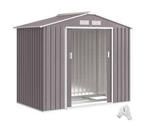 Outsunny Caseta de Jardín Metálica 213x130x185 cm Cobertizo Metálico de Exterior para Almacenamiento de Herramientas Gris Aosom España