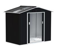 Outsunny Caseta de Jardín Metálica Cobertizo Exterior 213x130x185 cm con Puertas Correderas y Claraboya para Almacenamiento Gris Oscuro Aosom España