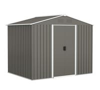 Outsunny Caseta de Jardín Metálica Cobertizo Exterior 3,6 m² 236x174x190 cm 2 Puertas Correderas Techo Inclinado 4 Ventanas Gris Claro Aosom España