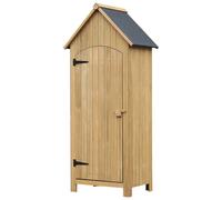 Outsunny Caseta Jardín Exterior de Madera 77,5x54,2x179,5 cm 0,3 m² para Almacenaje de Herramientas con Estantes Puertas Natural