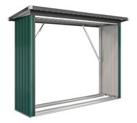 Outsunny Casetilla para Leña de Acero Galvanizado con Base Elevada y Techo Inclinado 213x66,5x150 cm Verde