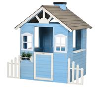 Outsunny Casita de Madera Infantil Casa de Juegos Exterior para Niños de 3-7 Años 51x112,5x142 cm Azul Aosom España