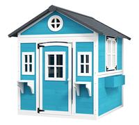 Outsunny Casita de Madera Infantil con Puerta Ventanas Jardineras y Repisas con Detalles de Color 114x126,4x135 cm Azul