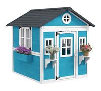 Outsunny Casita de Madera Infantil con Puerta Ventanas Jardineras y Repisas con Detalles de Color 114x126,4x135 cm Azul