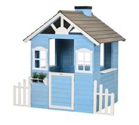 Outsunny Casita de Madera Infantil Casa de Juegos Exterior para Niños de 3-7 Años 51x112,5x142 cm Azul Aosom España