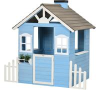 Outsunny Casita de Madera Infantil Casa de Juegos Exterior para Niños de 3-7 Años 51x112,5x142 cm Azul