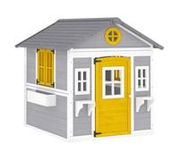 Outsunny casita infantil exterior e interior de madera, casita infantil con puerta, ventanas, jardineras y soportes de flores, casa de jardín para niños de 3-8 años, gris
